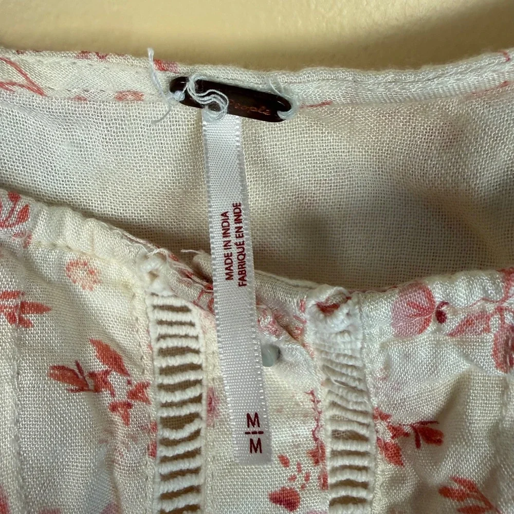 Free People Dandelion Mini Dress Women Medium Cream Pink Floral Boho Cottagecore